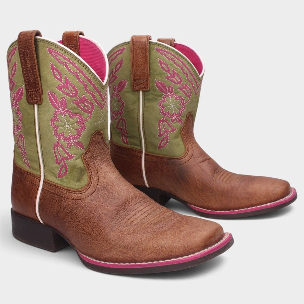 Ariat Cattle Cate Girls Size 2 Leather Western Cowgirl Boots